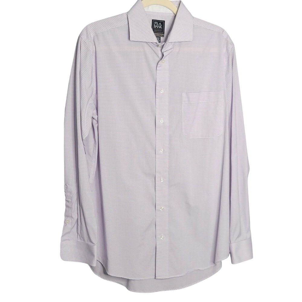 Jos. A. Bank Button Down Mens 16.5-35 Purple Traveler Slim‎ Fit Grid Shirt